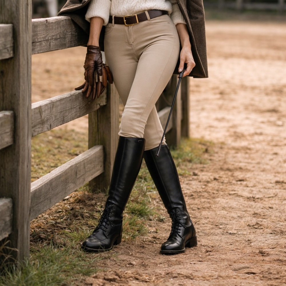 Vintage E. Vogel Tall Leather Riding Boots Equestrian Black Lace Up Heritage 8/9